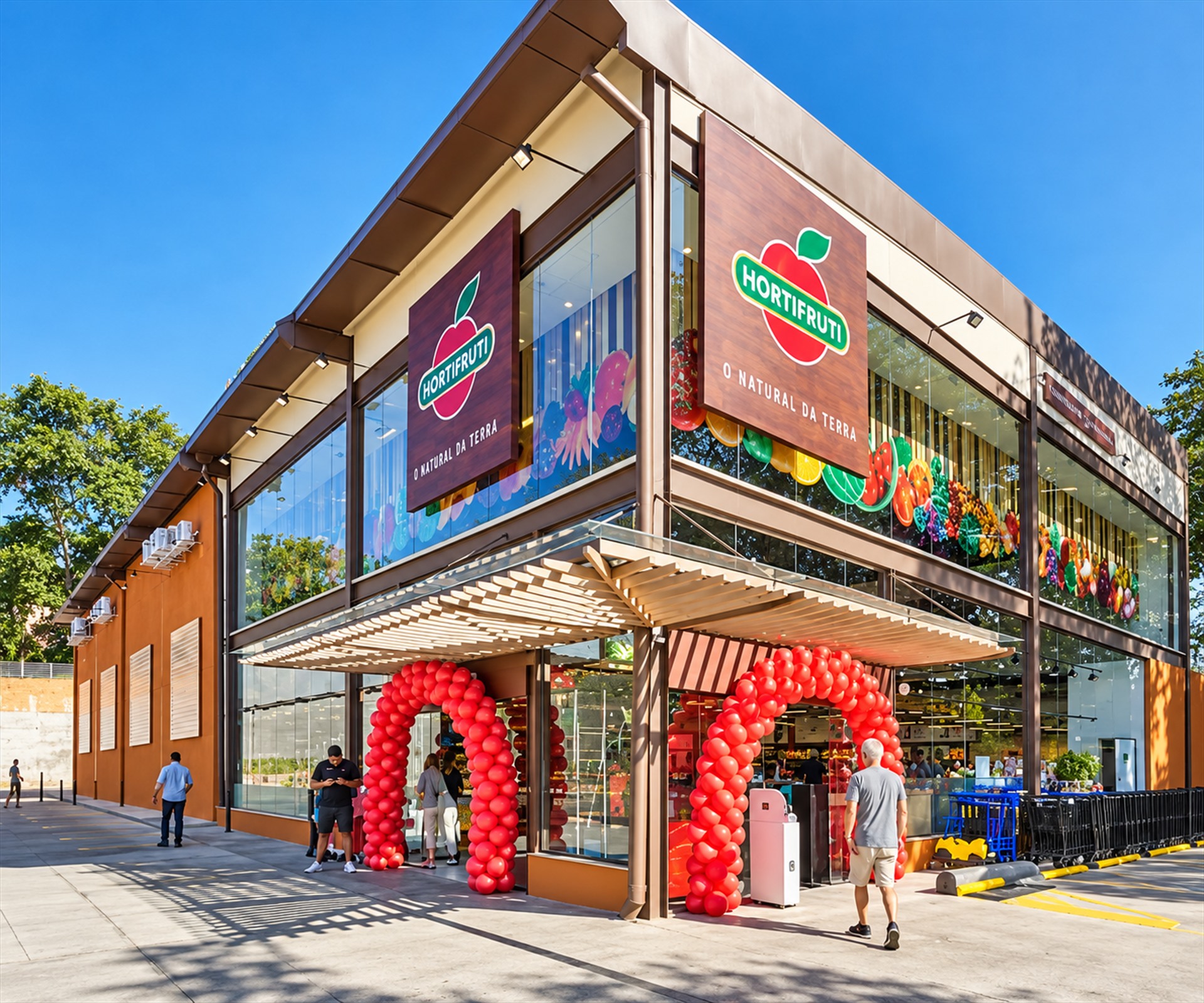 Fachada comercial envidraçada da unidade Hortifruti